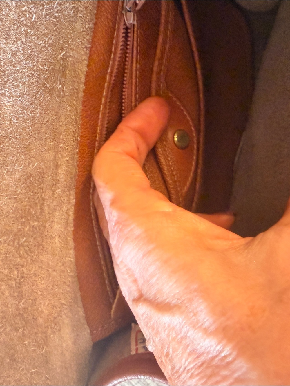 Dooney & Bourke Taupe Pebbled Leather Crossbody with Tan Trim - Picture 9 of 11